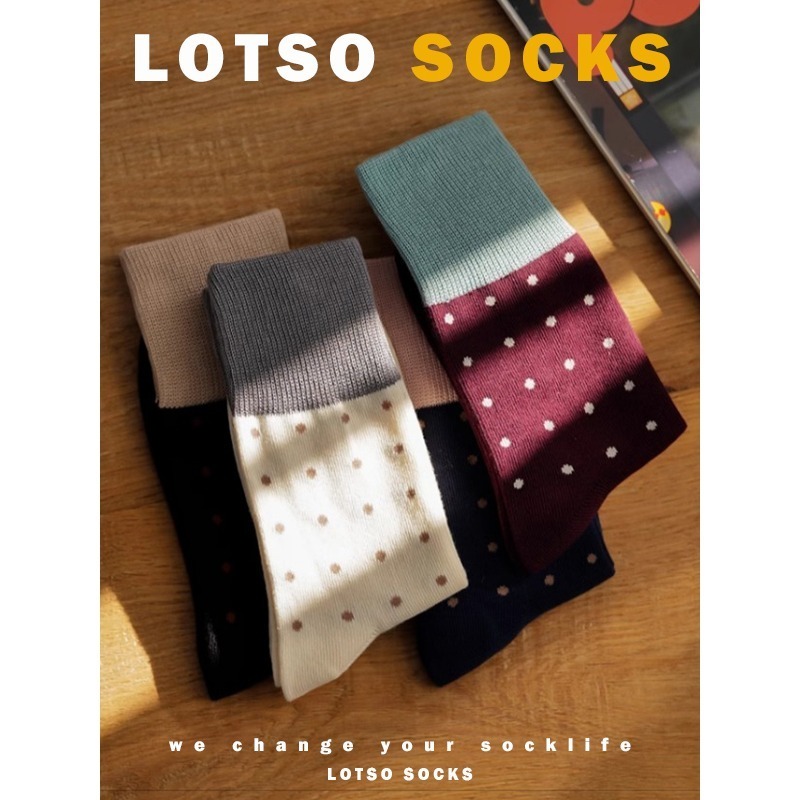 LOTSO SOCKS 日系復古撞色點點襪 圓點襪 中筒襪 女襪 襪子 穿搭 #LE002-細節圖10