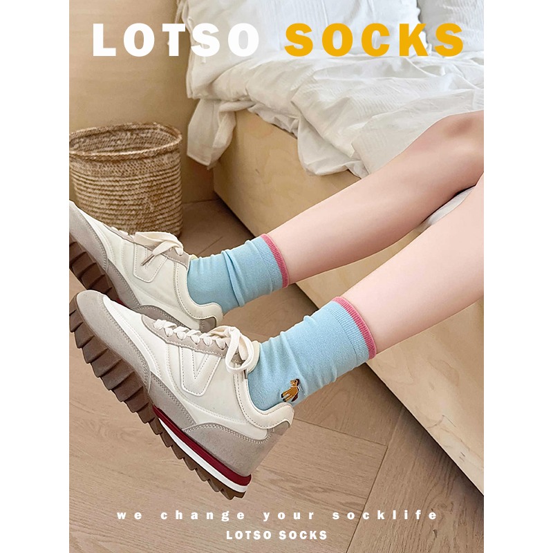 LOTSO SOCKS 日系卡通刺繡撞色中筒襪 可愛貓咪 女襪 襪子 穿搭 #LE006-細節圖4