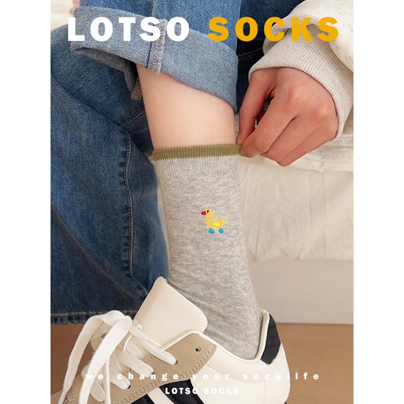 LOTSO SOCKS 日系卡通刺繡撞色中筒襪 可愛貓咪 女襪 襪子 穿搭 #LE006-細節圖8
