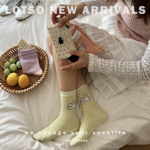 LOTSO SOCKS 日系卡通貓咪點子紗中筒襪 可愛 女襪 襪子 穿搭 #LE008