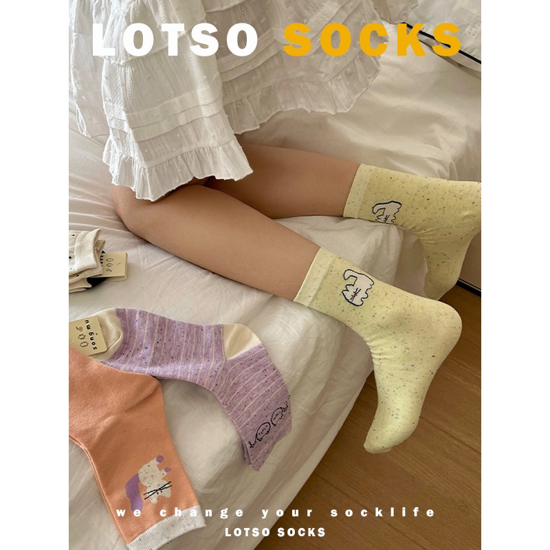 LOTSO SOCKS 日系卡通貓咪點子紗中筒襪 可愛 女襪 襪子 穿搭 #LE008-細節圖3