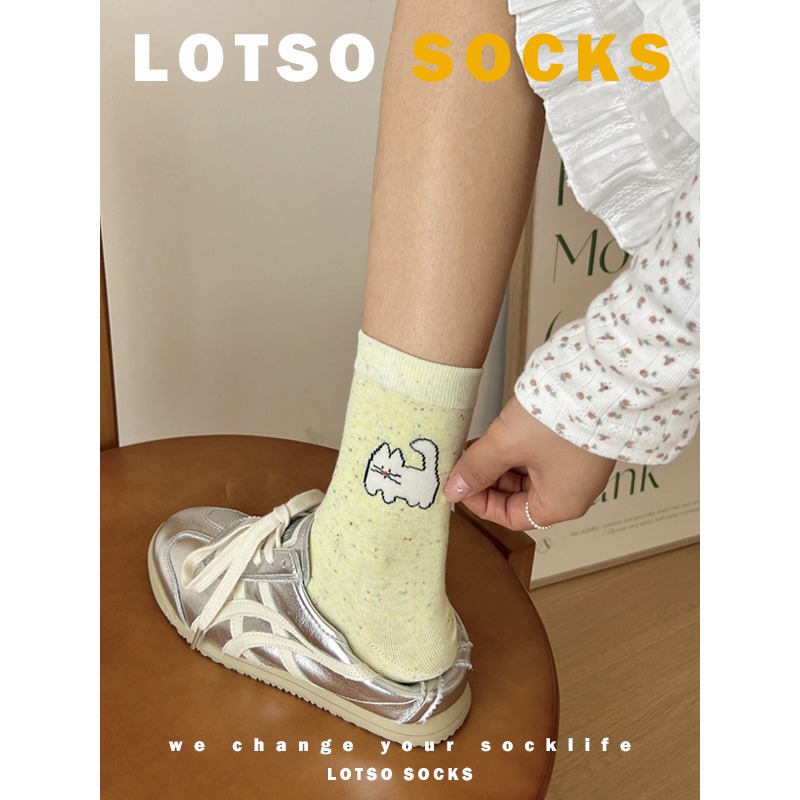 LOTSO SOCKS 日系卡通貓咪點子紗中筒襪 可愛 女襪 襪子 穿搭 #LE008-細節圖4