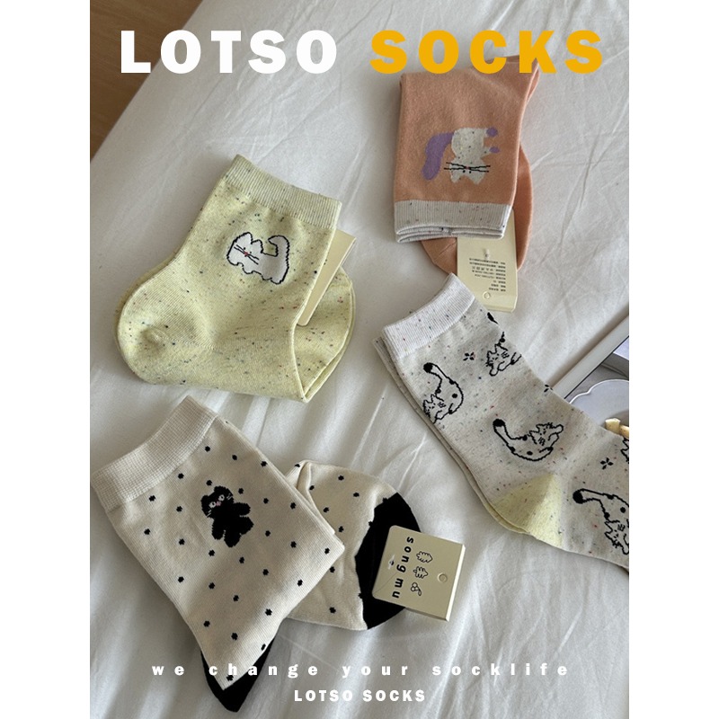LOTSO SOCKS 日系卡通貓咪點子紗中筒襪 可愛 女襪 襪子 穿搭 #LE008-細節圖5