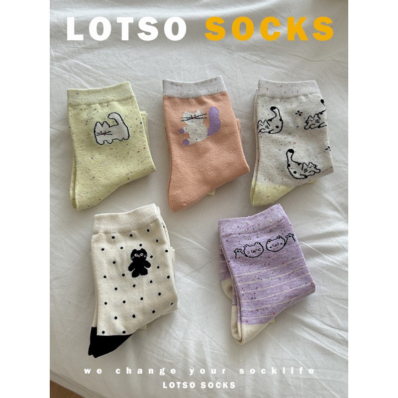 LOTSO SOCKS 日系卡通貓咪點子紗中筒襪 可愛 女襪 襪子 穿搭 #LE008-細節圖6