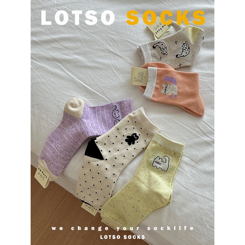 LOTSO SOCKS 日系卡通貓咪點子紗中筒襪 可愛 女襪 襪子 穿搭 #LE008-細節圖7