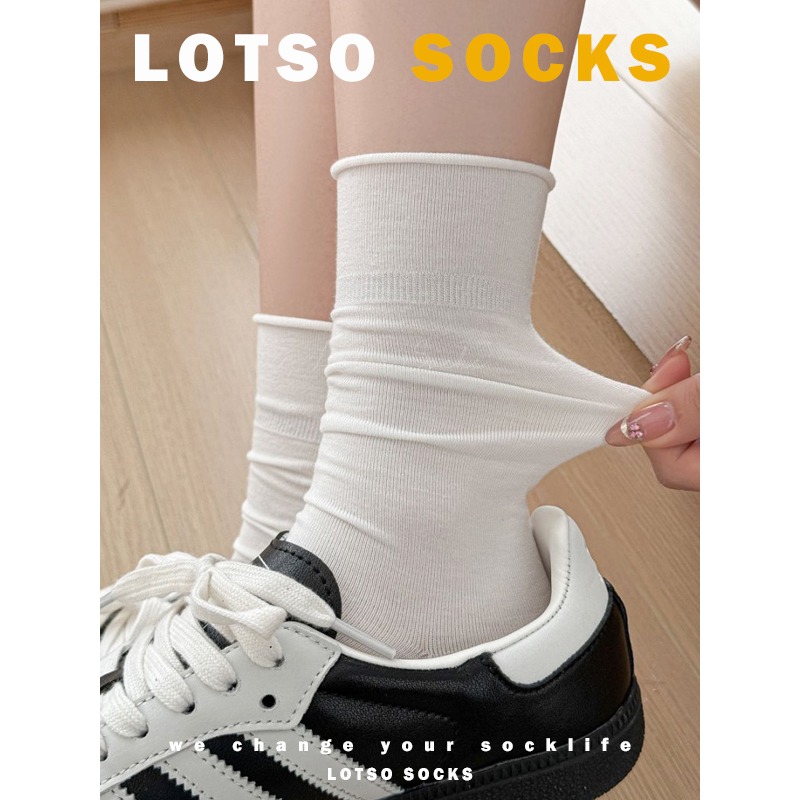 𝐋𝐎𝐓𝐒𝐎 𝐒𝐎𝐂𝐊𝐒 日系溫柔奶油色堆堆襪 捲邊不勒腳 薄款透氣 女襪 襪子 穿搭 #LM165-細節圖2