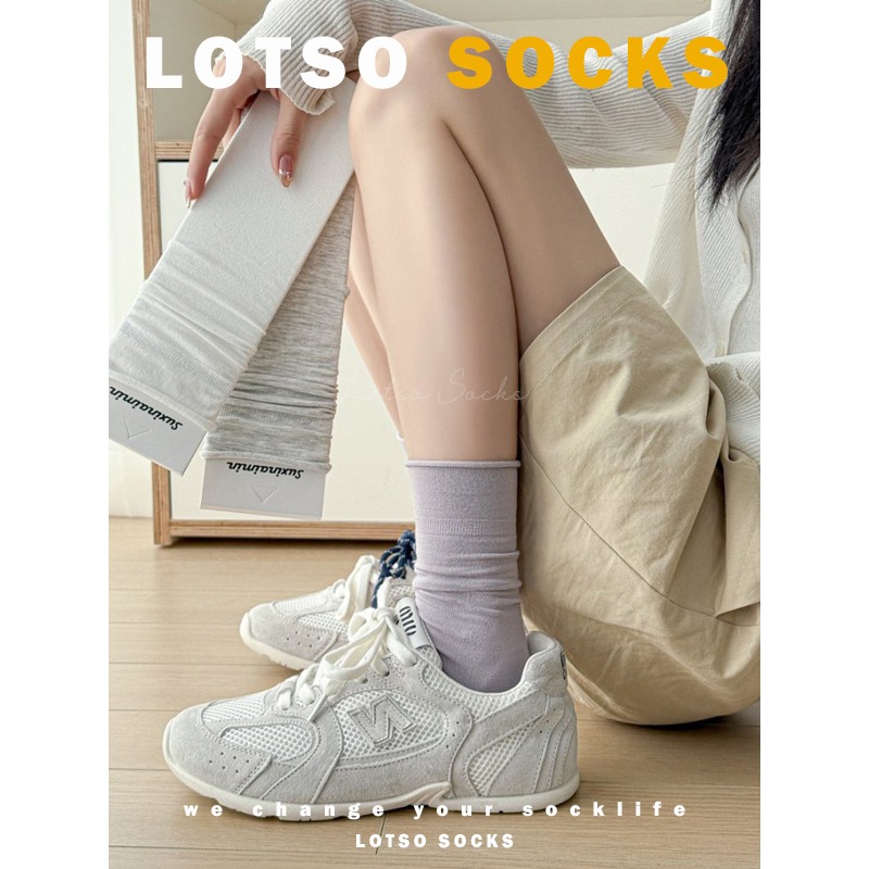 𝐋𝐎𝐓𝐒𝐎 𝐒𝐎𝐂𝐊𝐒 日系溫柔奶油色堆堆襪 捲邊不勒腳 薄款透氣 女襪 襪子 穿搭 #LM165-細節圖3