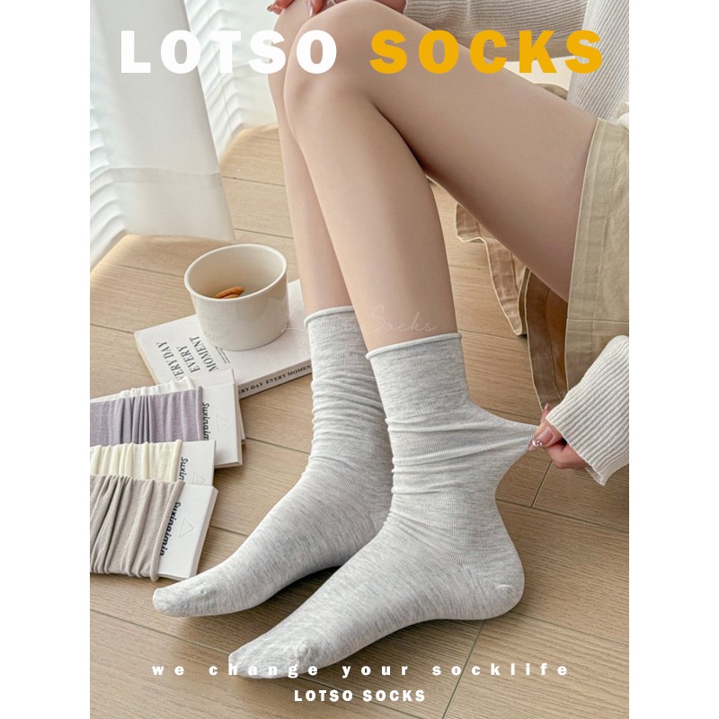 𝐋𝐎𝐓𝐒𝐎 𝐒𝐎𝐂𝐊𝐒 日系溫柔奶油色堆堆襪 捲邊不勒腳 薄款透氣 女襪 襪子 穿搭 #LM165-細節圖4