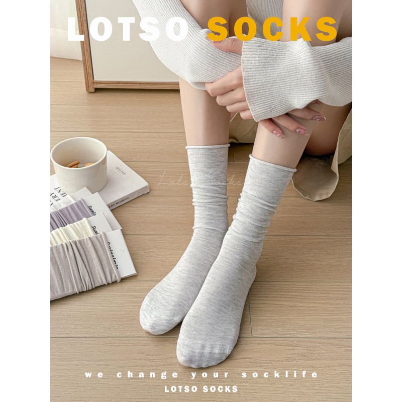 𝐋𝐎𝐓𝐒𝐎 𝐒𝐎𝐂𝐊𝐒 日系溫柔奶油色堆堆襪 捲邊不勒腳 薄款透氣 女襪 襪子 穿搭 #LM165-細節圖5