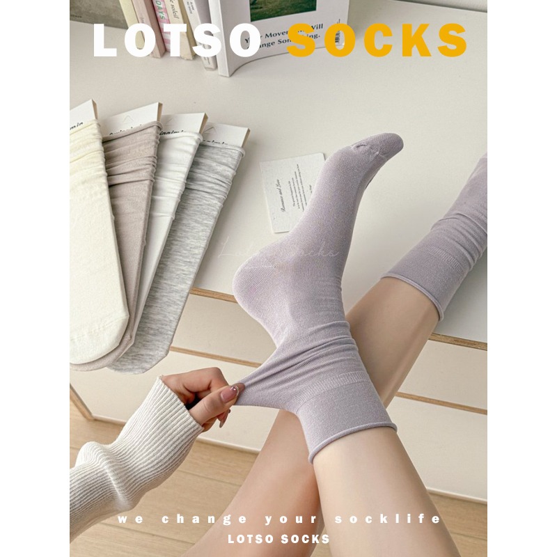 𝐋𝐎𝐓𝐒𝐎 𝐒𝐎𝐂𝐊𝐒 日系溫柔奶油色堆堆襪 捲邊不勒腳 薄款透氣 女襪 襪子 穿搭 #LM165-細節圖6