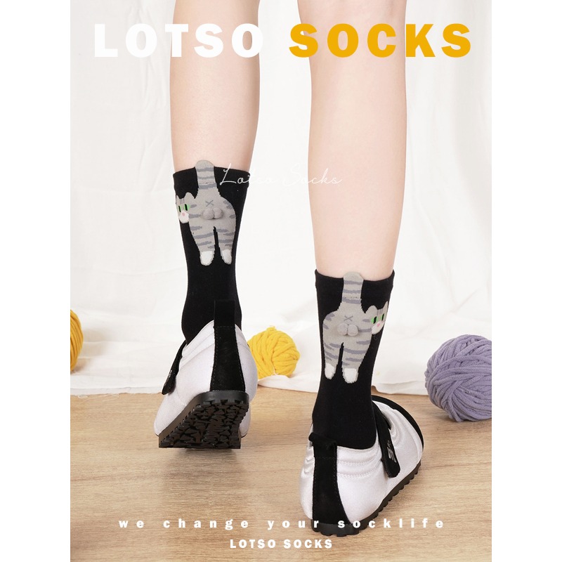 日系立體蛋蛋貓咪中筒襪-細節圖2