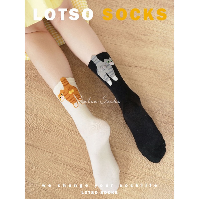 日系立體蛋蛋貓咪中筒襪-細節圖3
