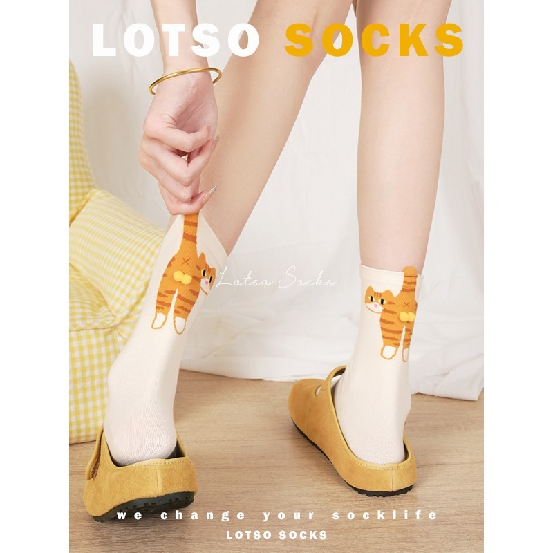 日系立體蛋蛋貓咪中筒襪-細節圖4