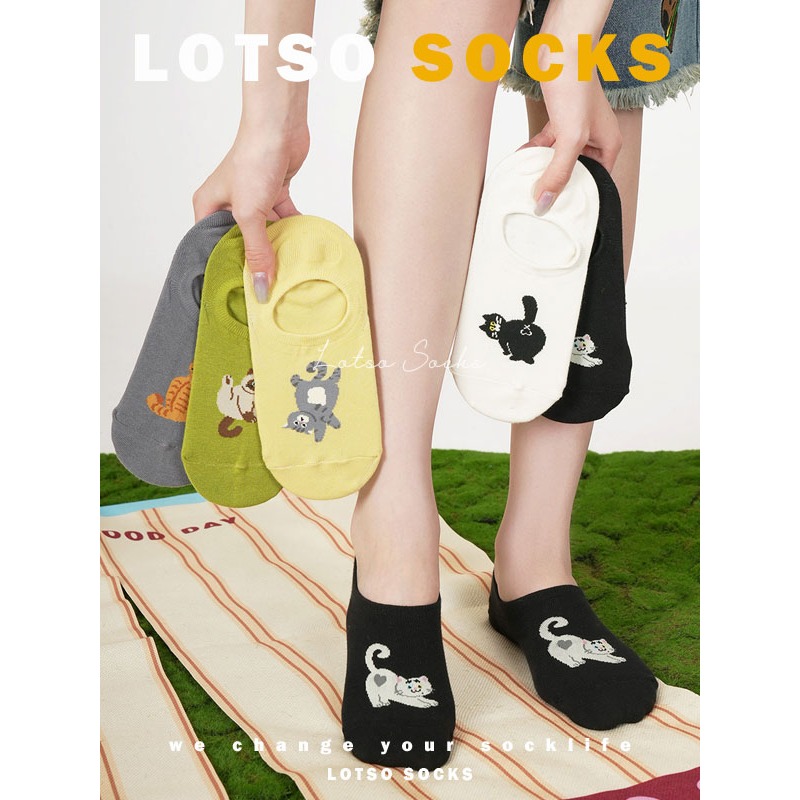 日系可愛卡通貓咪薄款船襪-細節圖2