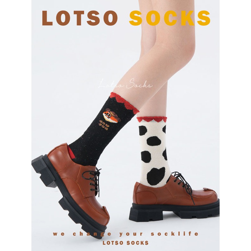 日系可愛牛仔狐中筒襪 卡通插畫-細節圖4