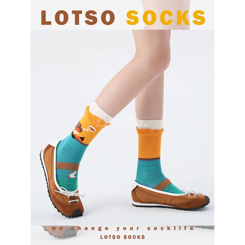 日系可愛牛仔狐中筒襪 卡通插畫-細節圖6