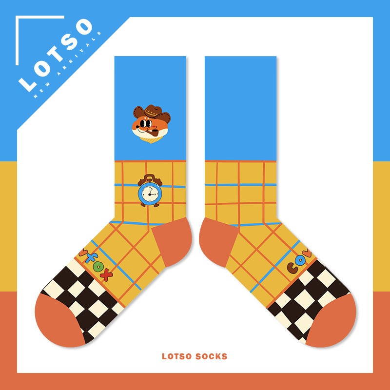 日系可愛牛仔狐中筒襪 卡通插畫-規格圖8