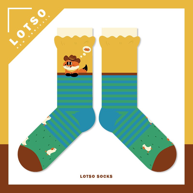 日系可愛牛仔狐中筒襪 卡通插畫-規格圖8