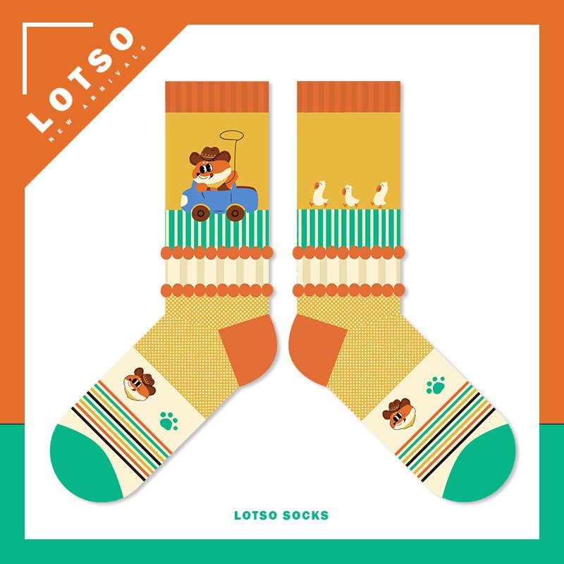 日系可愛牛仔狐中筒襪 卡通插畫-規格圖8