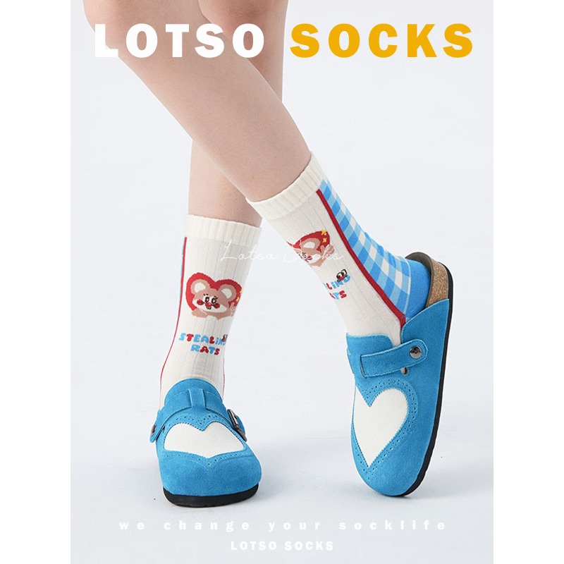 日系可愛爆米花鼠鼠中筒襪-細節圖2