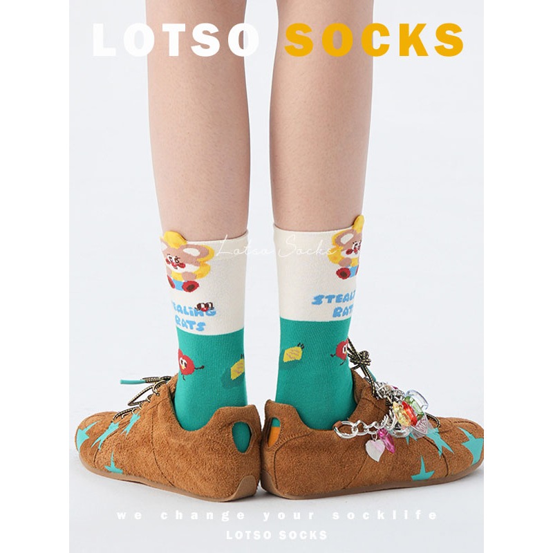 日系可愛爆米花鼠鼠中筒襪-細節圖3