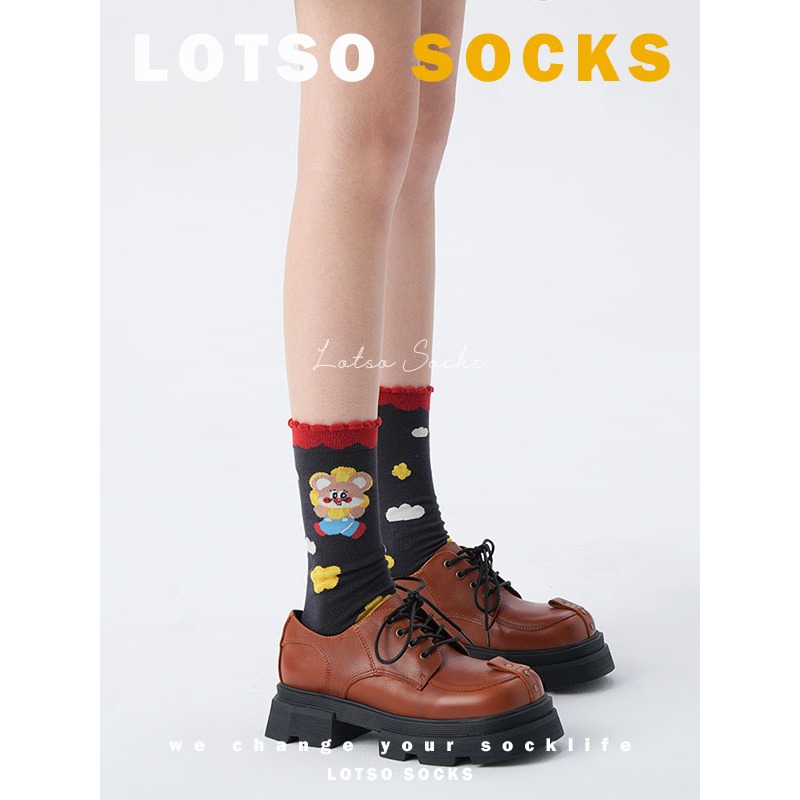 日系可愛爆米花鼠鼠中筒襪-細節圖4