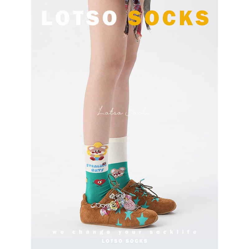 日系可愛爆米花鼠鼠中筒襪-細節圖7