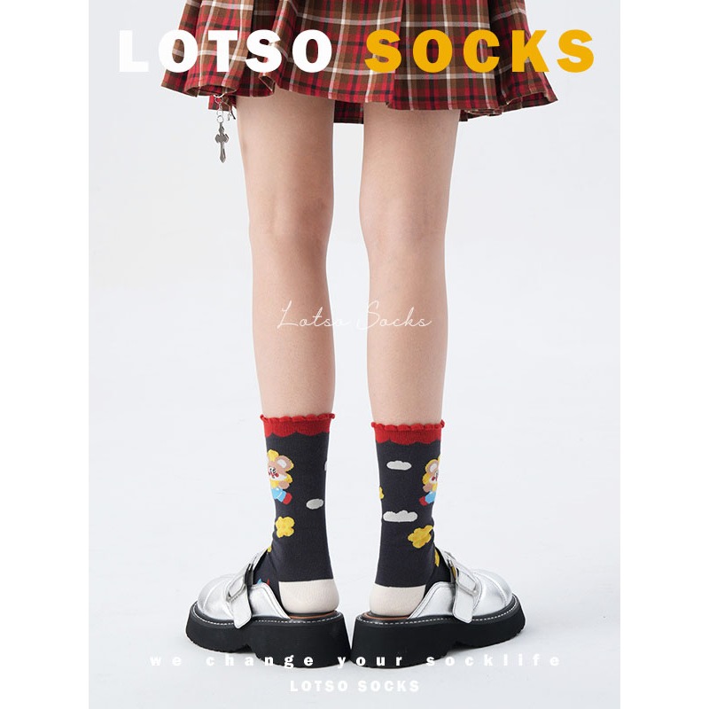 日系可愛爆米花鼠鼠中筒襪-細節圖9