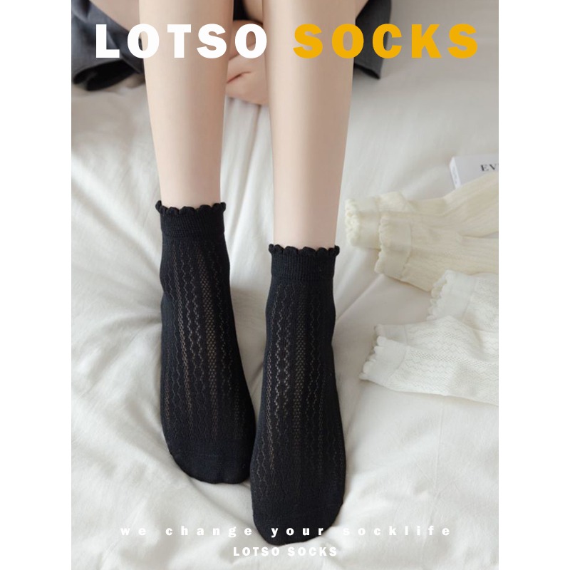日系花邊網眼短襪 鏤空透氣薄款 純色系短襪 木耳花邊襪 女襪 襪子 穿搭 #LM119-細節圖3