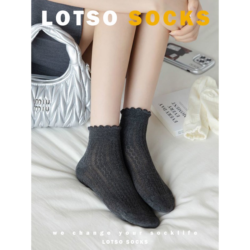 日系花邊網眼短襪 鏤空透氣薄款 純色系短襪 木耳花邊襪 女襪 襪子 穿搭 #LM119-細節圖5