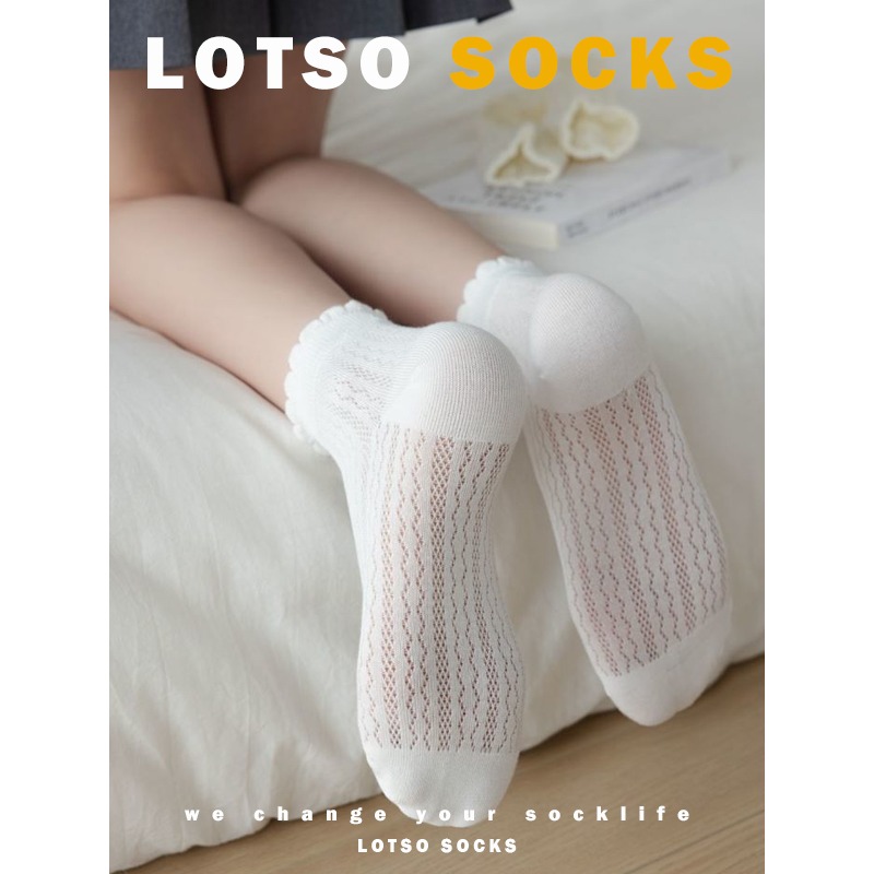日系花邊網眼短襪 鏤空透氣薄款 純色系短襪 木耳花邊襪 女襪 襪子 穿搭 #LM119-細節圖9