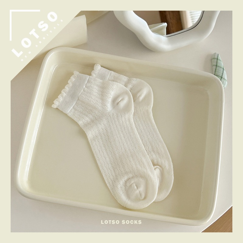 日系花邊網眼短襪 鏤空透氣薄款 純色系短襪 木耳花邊襪 女襪 襪子 穿搭 #LM119-規格圖9