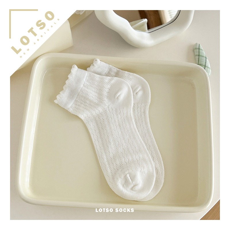 日系花邊網眼短襪 鏤空透氣薄款 純色系短襪 木耳花邊襪 女襪 襪子 穿搭 #LM119-規格圖9