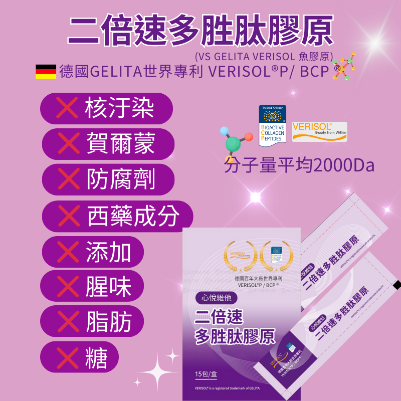 買10送1心悅維他 二倍速多胜肽膠原 新品上市成分足零添加 德國GELITA 水解膠原蛋白肽VERISOL® 女神首選-細節圖2