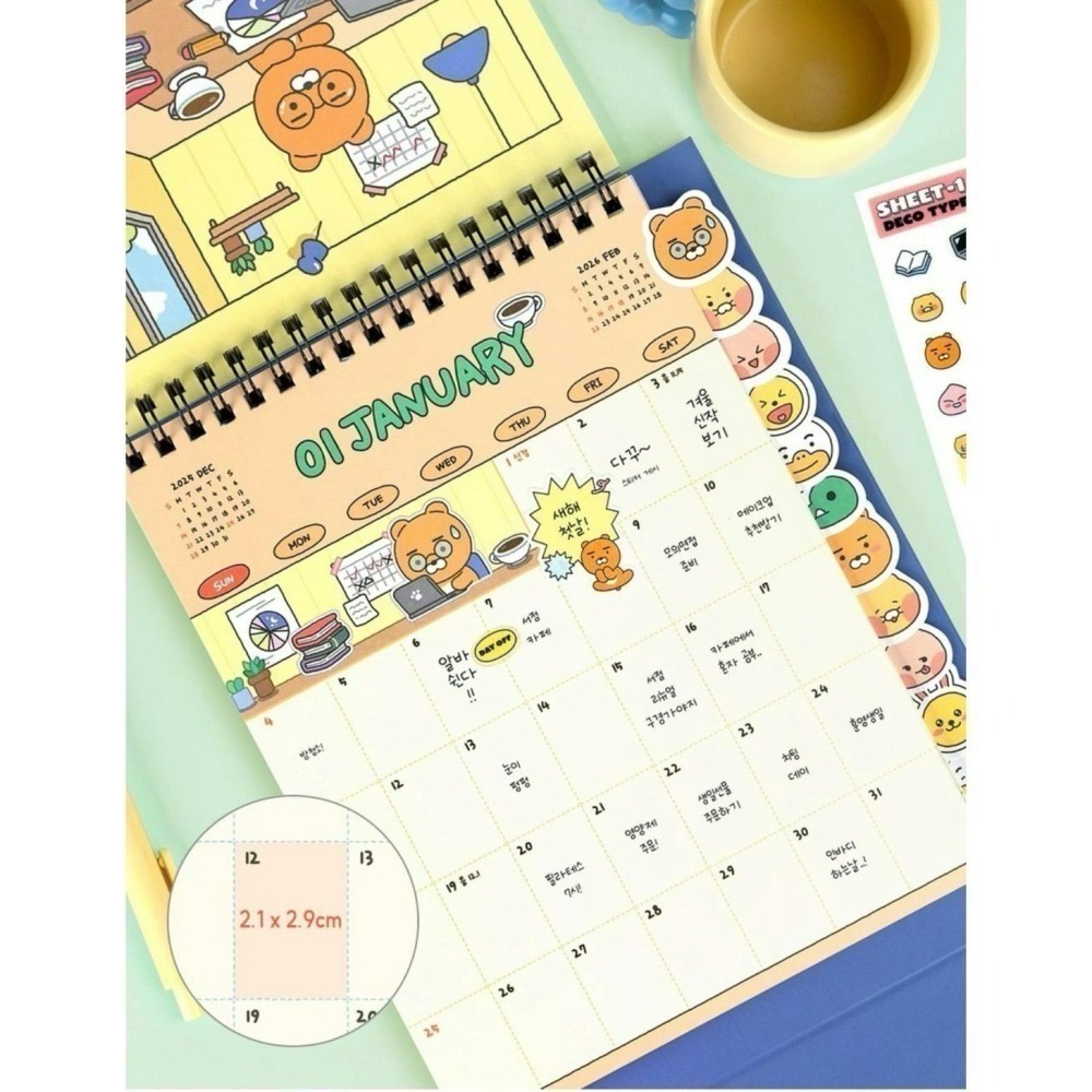 現貨 KAKAO FRIENDS 春植 萊恩 桃子Choonsik Ryan Apeach 2026 直立 桌曆 年曆-細節圖2