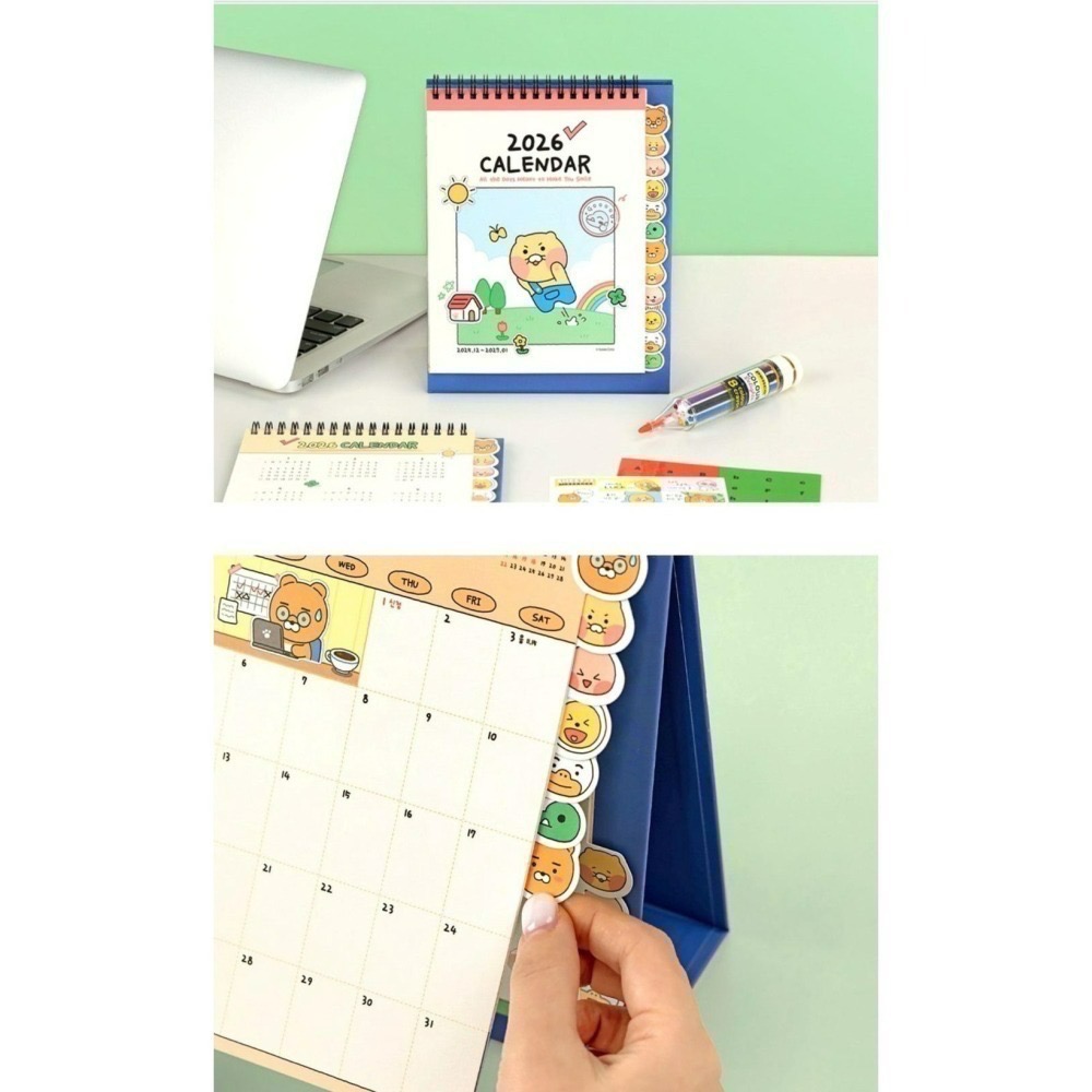 現貨 KAKAO FRIENDS 春植 萊恩 桃子Choonsik Ryan Apeach 2026 直立 桌曆 年曆-細節圖4