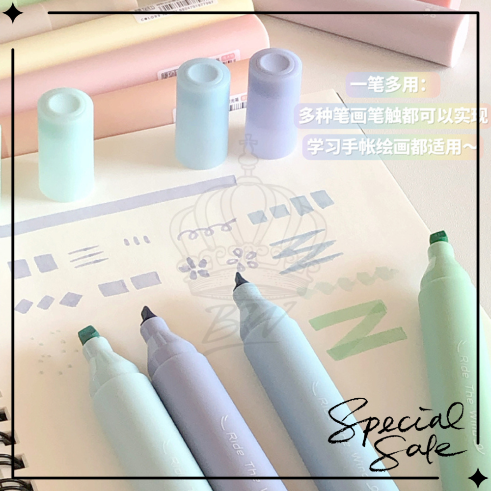 集物社軟頭螢光筆四入組｜ 彩色軟頭螢光筆組合｜護眼色系｜學生上課劃重點｜手帳專用標記筆｜多種款式-細節圖6