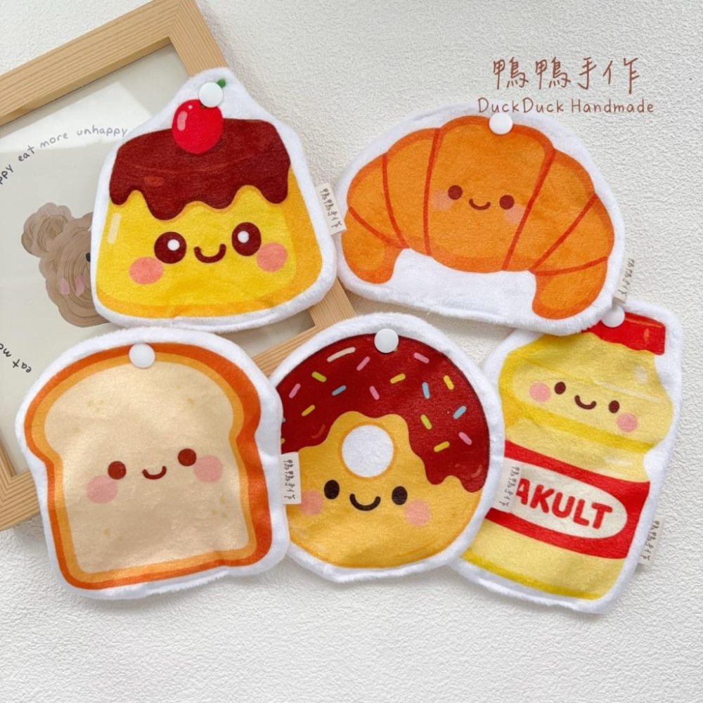 全館現貨! 🔥可拆夾子、可寫名字（附夾）｜鴨鴨手作｜甜甜圈/麵包/吐司/多多/布丁手帕 造型手帕巾 幼幼班、小班專屬尺寸-細節圖2