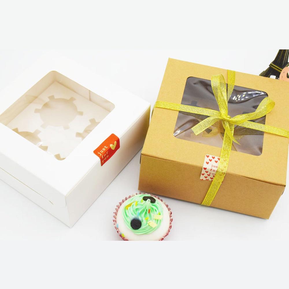 【鴻海烘焙材料】4格 馬芬杯開窗包裝盒（5入) 杯子蛋糕盒 手提馬芬杯盒 蛋糕包裝盒 手提紙盒 手提開窗紙盒 方形盒-細節圖2