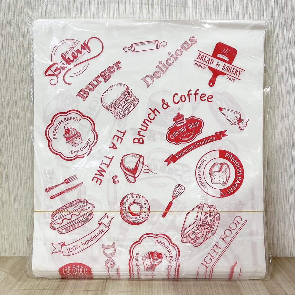 【鴻海烘焙材料】19*21.5cm帕里尼袋-Tea Time紅色(100入) 包裝袋 吐司袋 三明治袋 貝果袋 鬆餅袋-細節圖2