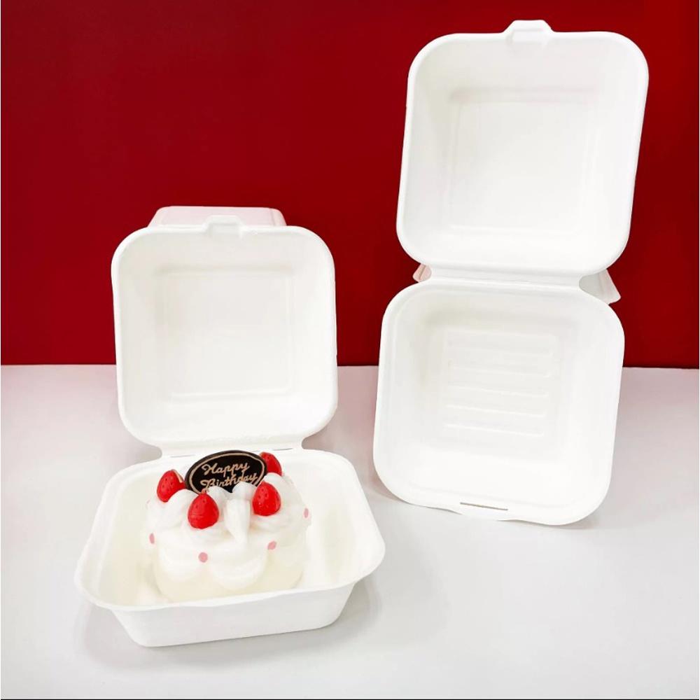 【鴻海烘焙材料】甘蔗紙漿盒 連蓋 500個/箱 紙漿餐盒 甜點盒 蛋糕盒 連蓋漢堡盒 外帶盒 環保餐盒（備貨時間較長）-細節圖2