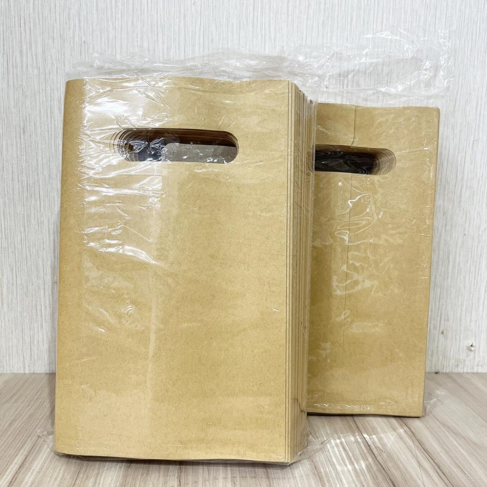【柚子烘焙食品】八兩牛皮手提袋 100入 八兩 牛皮紙袋 立體牛皮 紙袋 袋子 提袋 打洞紙袋 早餐鬆餅紙袋 外帶紙袋-細節圖3