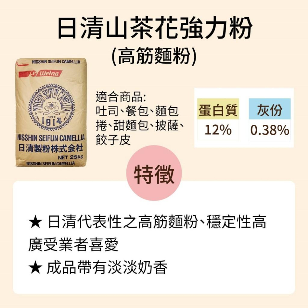 【柚子烘焙食品】日清製粉 山茶花強力粉 高筋麵粉 25KG 日清山茶花強力粉 日清高筋麵粉 日本麵粉  山茶花麵粉強力粉-細節圖3