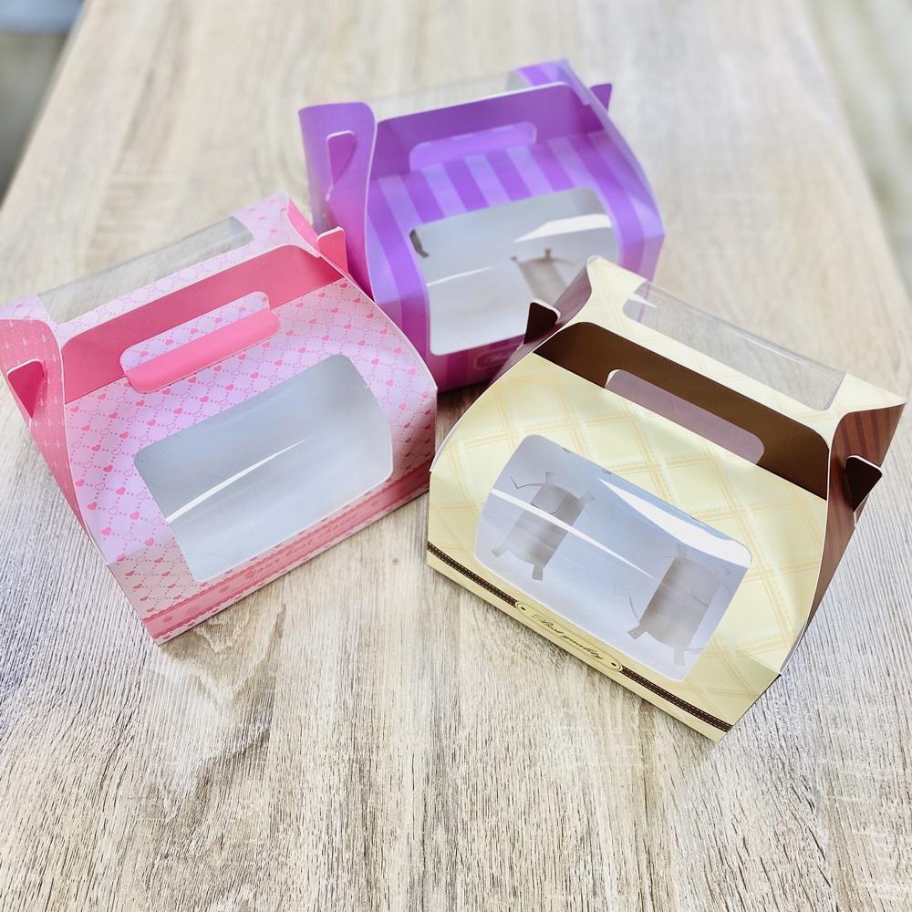 【柚子烘焙食品】4入手提開窗盒 精緻手提盒 包裝紙盒 外帶包裝盒 點心盒蛋糕盒 外送餐盒 甜點盒 蛋塔盒 月餅盒 瑪芬盒-細節圖6