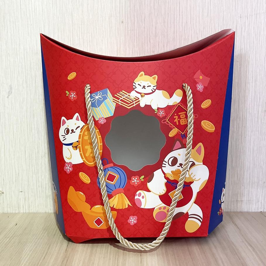 【柚子烘焙食品】開窗元寶盒 手提紙盒 糖果盒 手提盒 新年包裝 牛軋糖包裝 包裝盒手提糖果盒 手提包裝盒 新年禮盒-細節圖3