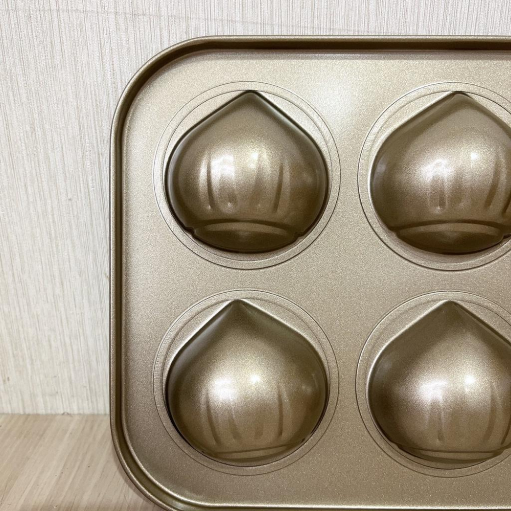 【柚子烘焙食品】6連粟子模(26*18.5*3cm)金色粟子模 烤盤 蛋糕模 栗子模 烤模 小蛋糕 碳鋼烤盤 不沾塗層-細節圖3