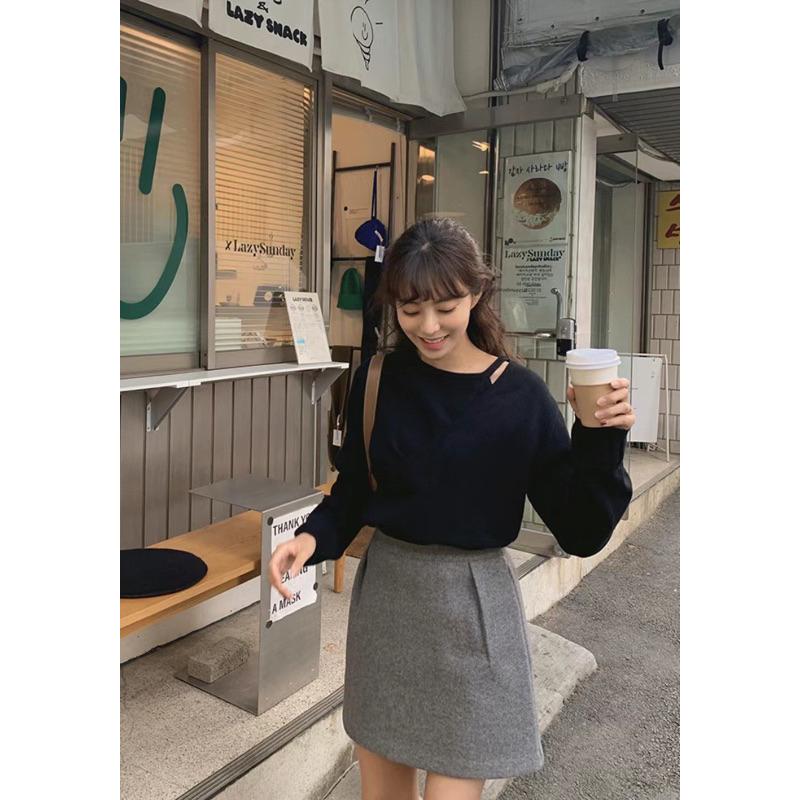 設計感假兩件式小露鎖骨斜釦針織長袖上衣-細節圖5