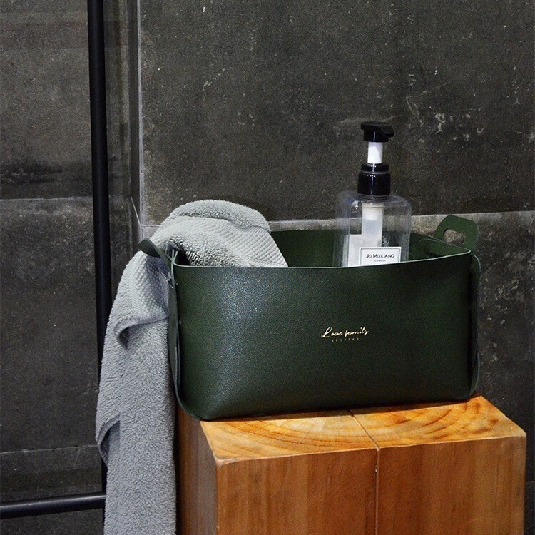 大號收納盒 置物盒 置物籃 儲物籃 皮革 整理籃 收納筐 籃子 方形收納籃 化妝品收納盒 北歐風 大號-細節圖6