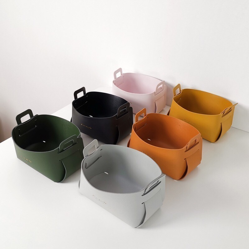 小號收納盒 置物盒 置物籃 儲物籃 皮革 整理籃 收納筐 籃子 方形收納籃 化妝品收納盒 北歐風 小號-細節圖2