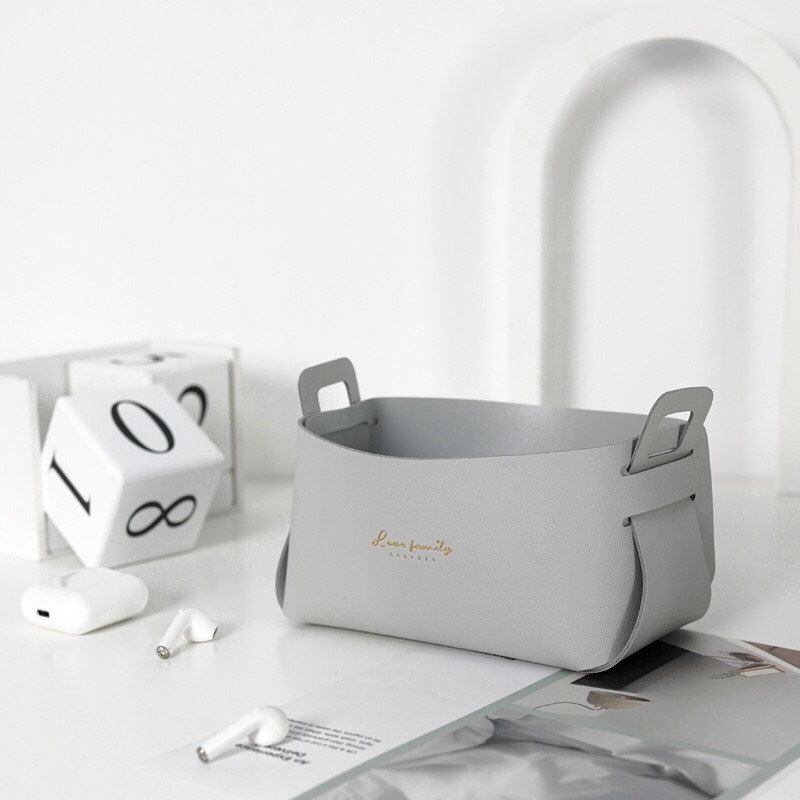 小號收納盒 置物盒 置物籃 儲物籃 皮革 整理籃 收納筐 籃子 方形收納籃 化妝品收納盒 北歐風 小號-細節圖4